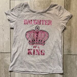Girls White Tee with Pink Glitter Crown "Daughter of a King"